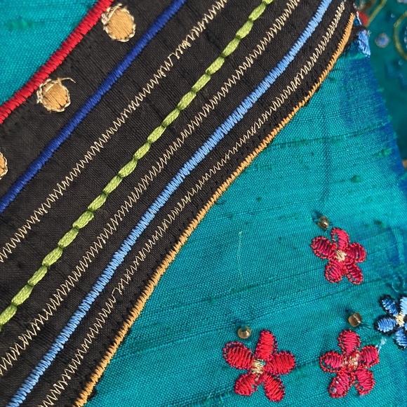 Chico’s Asian Deep Teal Embroidered Silk Tunic sz2 - Picture 6 of 13